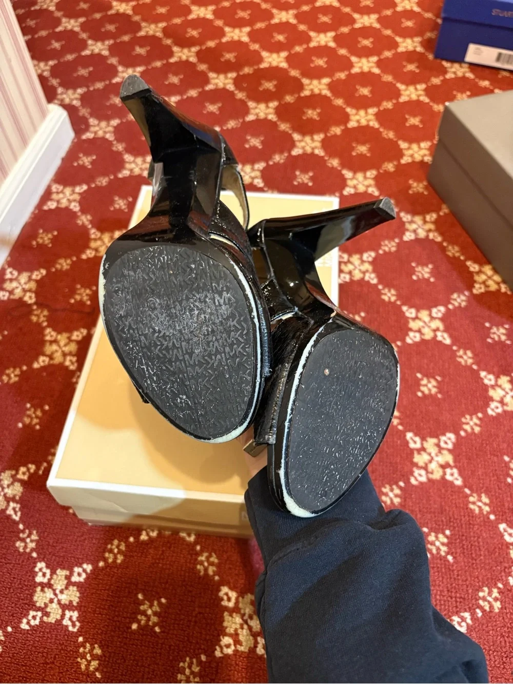 Michael Kors Black Patent Leather Zip-Strap Heels